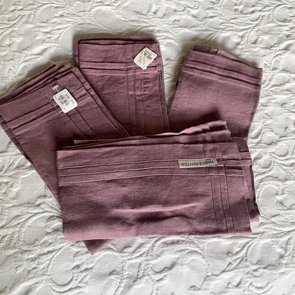 Williams Sonoma Linen Napkins Set of 4 Pleated‎ Edge Dusty Rose Mauve 20x20 NWT